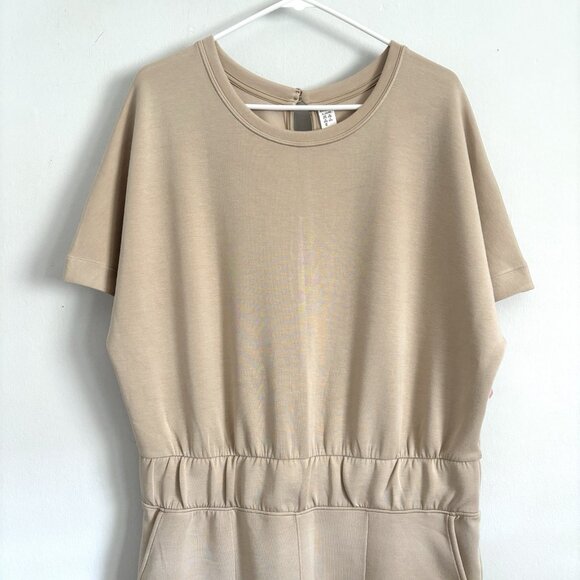 NEW Spanx Air Essentials Short Sleeve Crop Wide Leg Jumpsuit Beige Tahini Sz XL - Picture 3 of 9